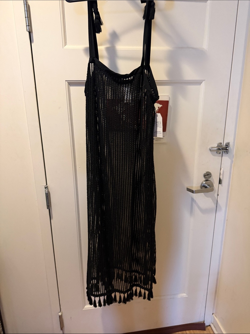 Time and Tru Black Crochet Tassel Swim Coverup